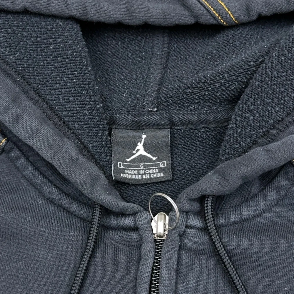 Vintage Nike Jordan Citrus 7 Hoodie Mens L Black Full Zip Embroidered Distressed